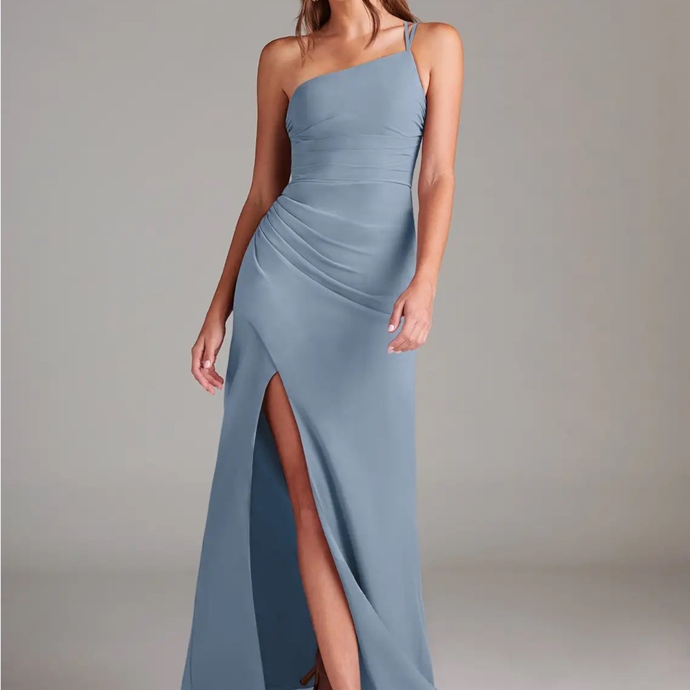 Azazie Eren - Dusty Blue Sheath One Shoulder Chiffon Dress